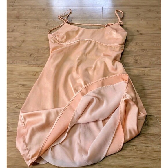 Papermoon Sz S Satin Mini Slip Dress Orange Peach Strappy Open Back Y2K Scoop - Picture 3 of 10